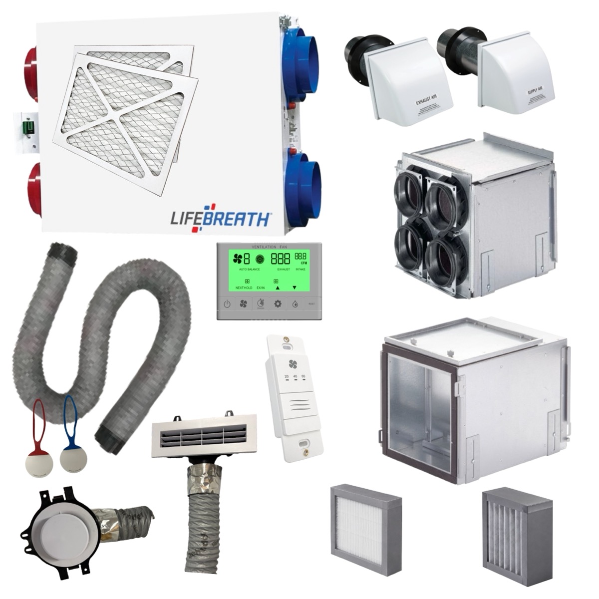 LifeBreath 4-Port bedroom ERV system kit with Zehnder ComfoWell distribution manifold